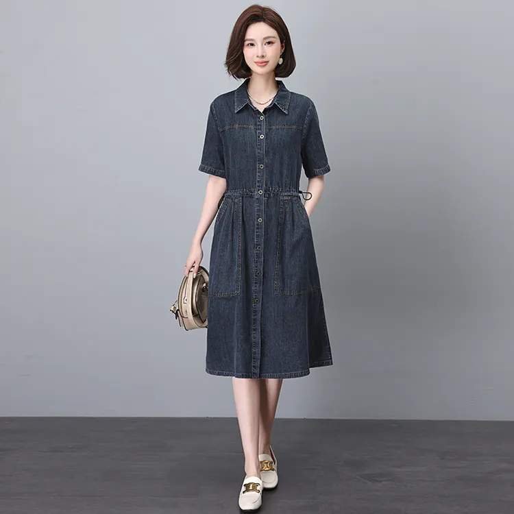 牛仔连衣裙女2025新款夏季高端法式气质妈妈衬衫裙宽松显瘦薄款裙