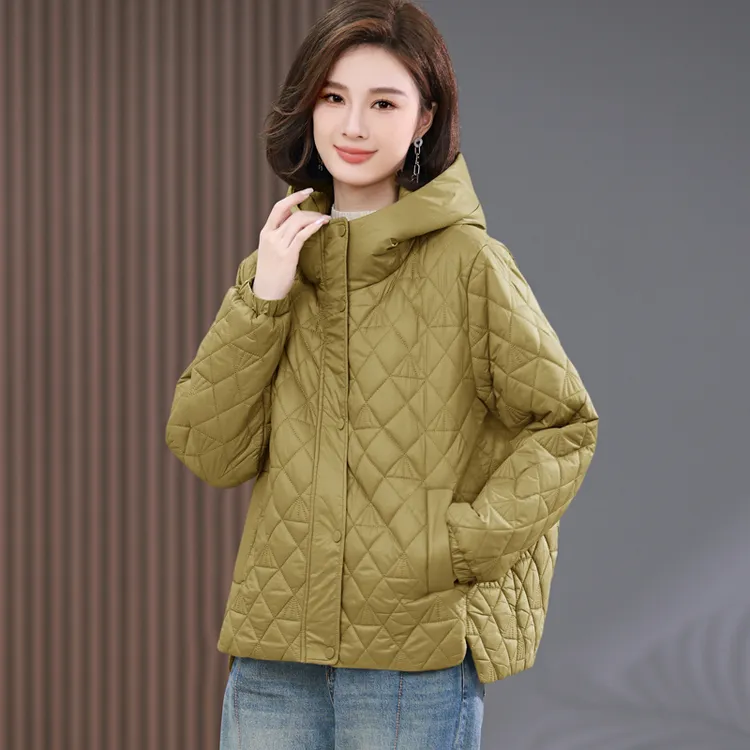 棉服女2025新款秋冬短款小个子妈妈休闲棉衣轻薄菱格夹棉棉袄外套