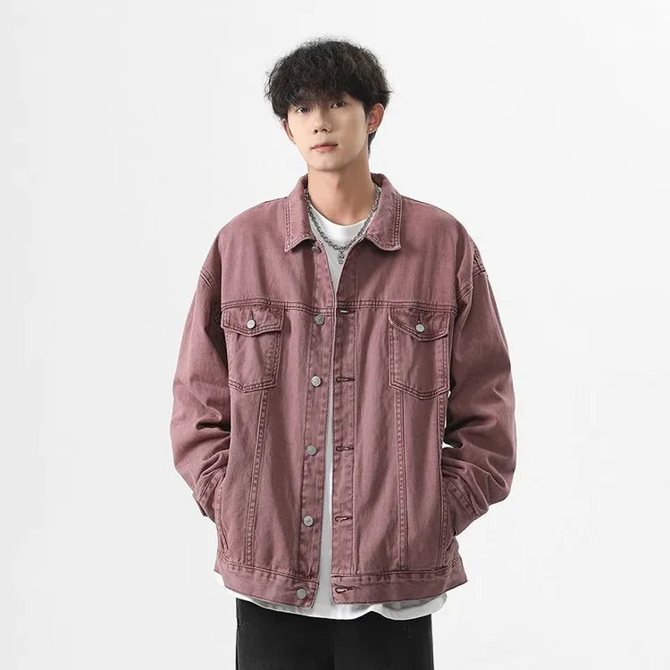 简搭JD水洗复古秋季美式宽松牛仔外套休闲情侣夹克长袖男女百搭