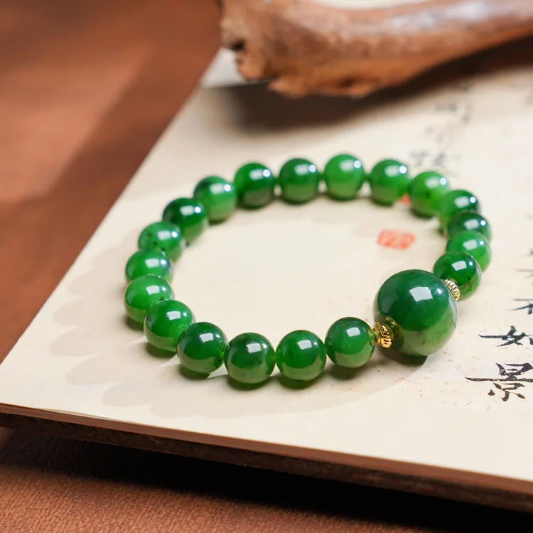 【有求必应】碧玉手链单圈大珠15mm+小珠9mm+多样性发一气质