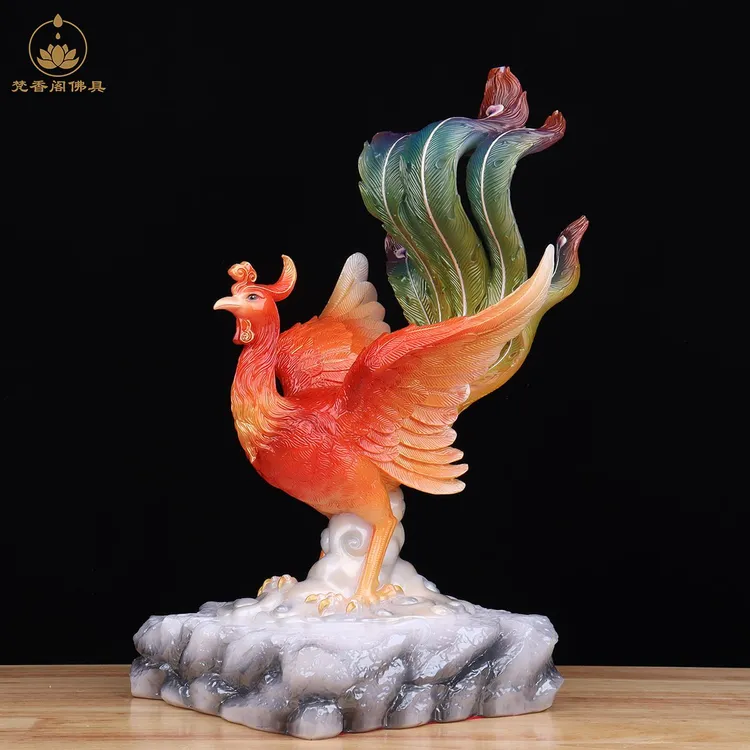凤凰摆件百鸟朝凤招财客厅办公室乔迁凤凰招财家居合成汉白玉摆件