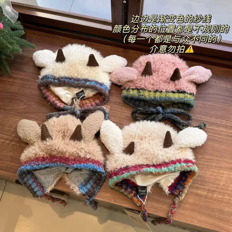 耳朵会叫的小羊帽子宝宝秋冬保暖包头帽女童套头帽儿童防风护耳帽