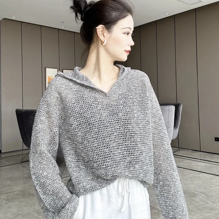 商场同款2025新款百搭小众别致上衣秋冬镂空长袖针织衫女5399722