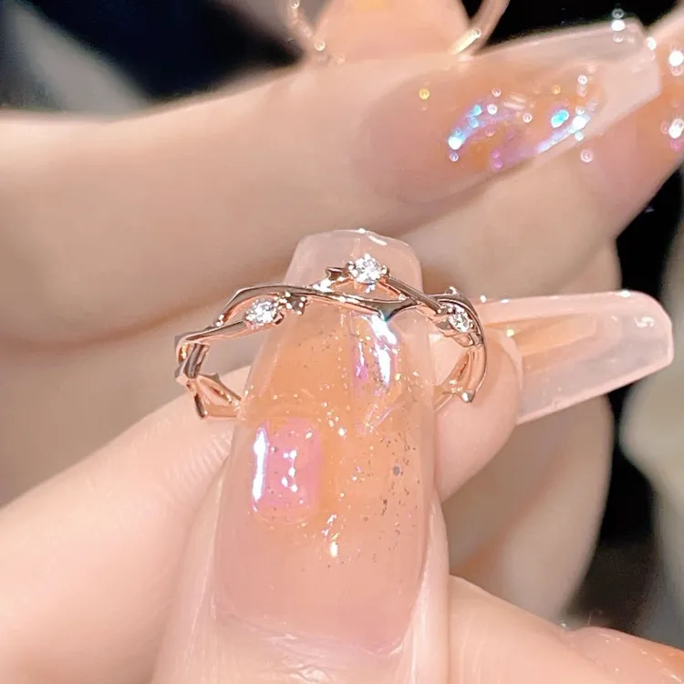 荆棘闪钻银戒指女小众设计高级时尚个性开口可调食指戒