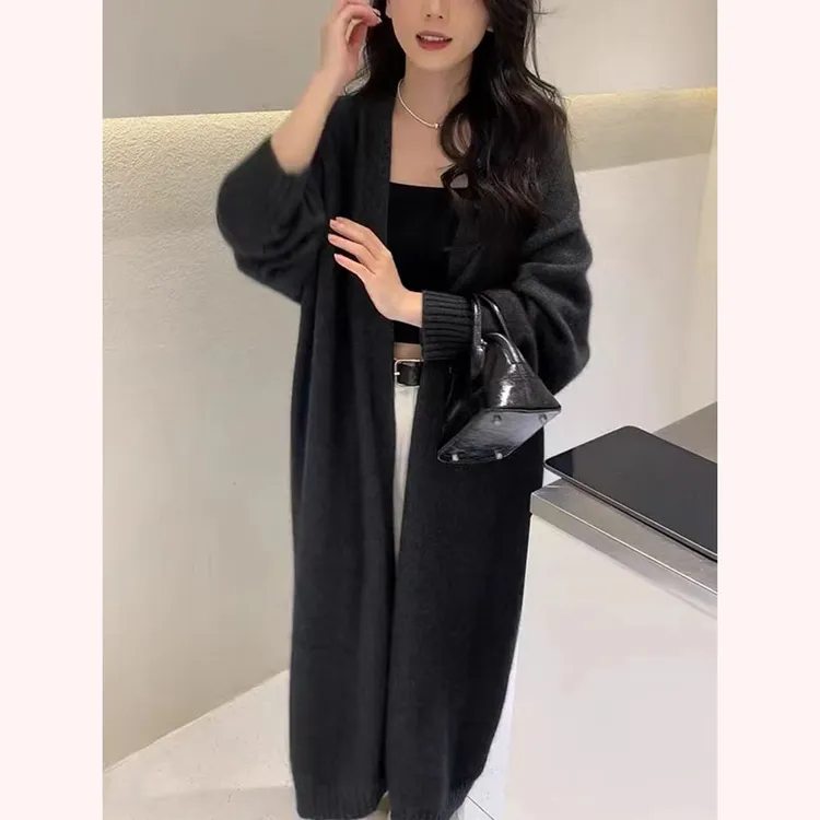 时尚孕装长款过膝针织开衫2024年春秋新款外搭大衣慵懒风宽松外套