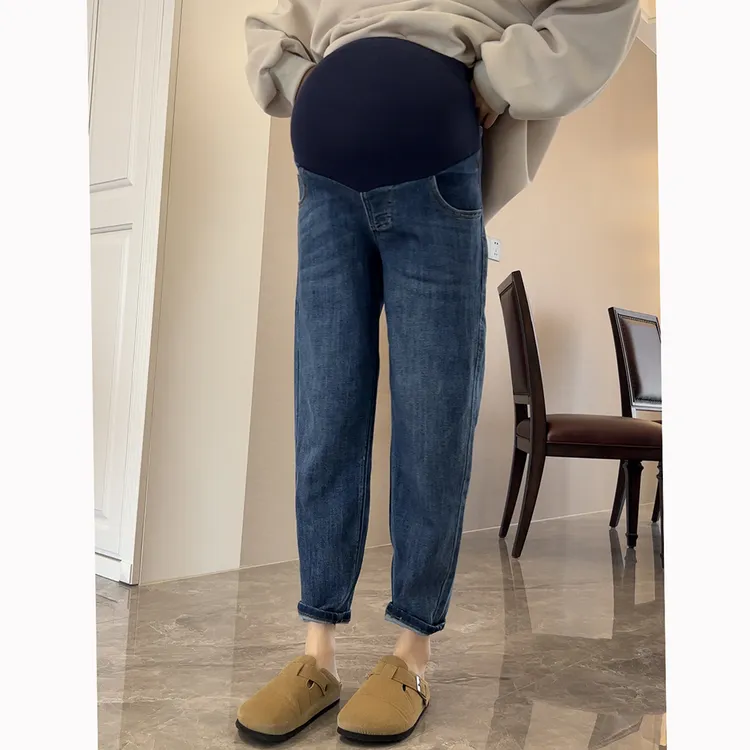 【弹力老爹裤】 显腿直孕妇裤外穿牛仔裤春秋韩国托腹九分直筒裤