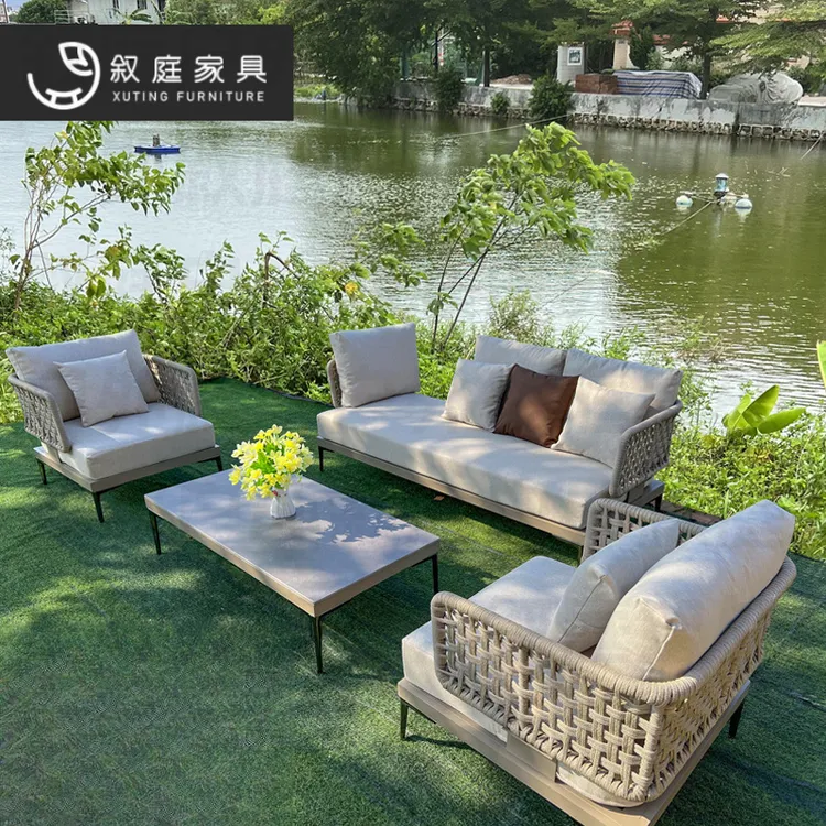 室外花园民宿创意绳编户外休闲沙发露台公园防水防晒高档沙发椅子
