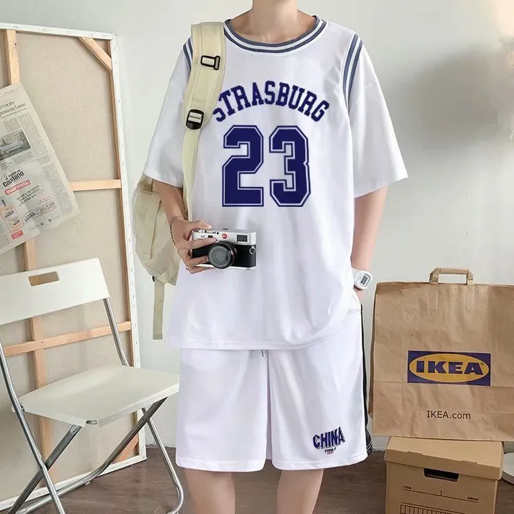 篮球服运动套装男生女生短裤短袖国潮速干宽松休闲大码假两件球衣