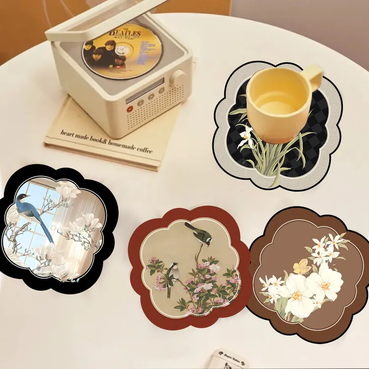中式花鸟硅藻泥沥水垫干燥垫吸水防污防滑茶杯垫国风厨房茶具垫