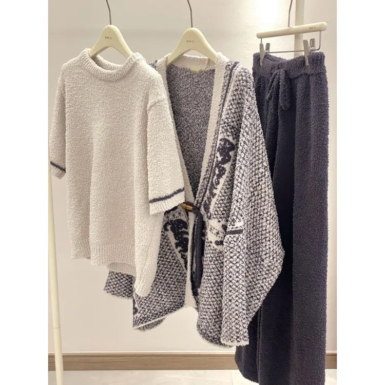 三件套半边绒睡衣女中厚慵懒风法式小众时尚洋气软绵绵时尚家居服