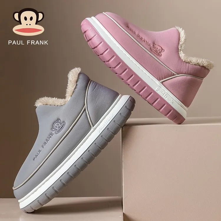 paul frank/大嘴猴情侣棉拖鞋冬季保暖厚底羽绒布防水高帮可外穿