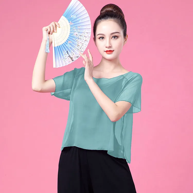 无品牌古典舞身韵纱衣女飘逸舞韵上衣宽松款阔腿裤舞蹈形体练功服