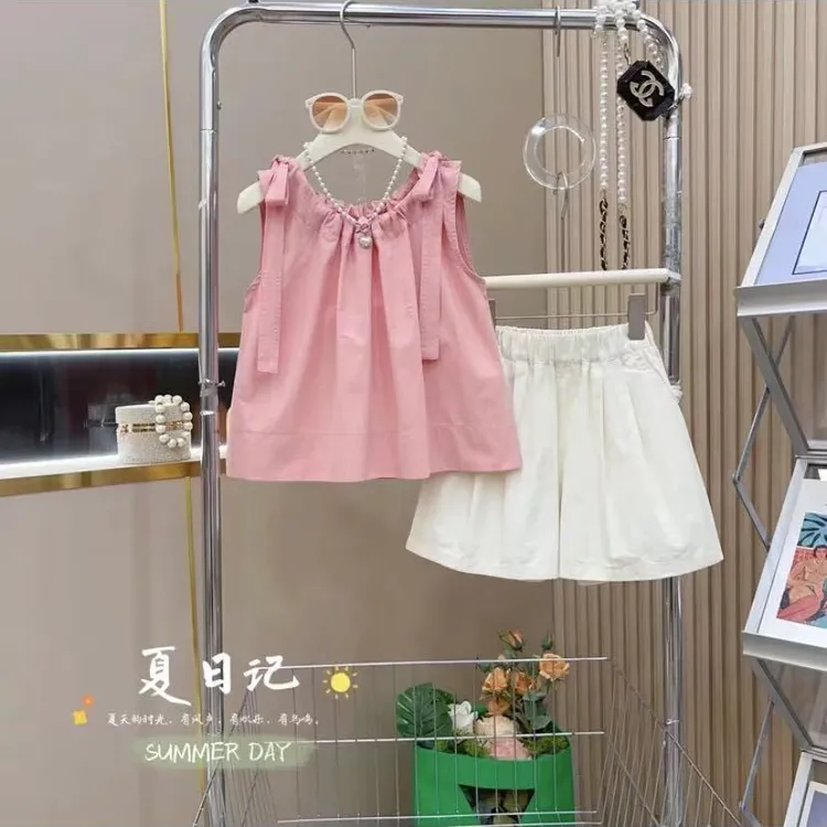 女童夏季无袖休闲两件套装2025新款夏装时髦女孩夏季新款女童套装