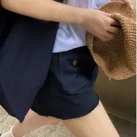 ZHAKA/女装推荐藏蓝复古风牛仔短裤简约百搭