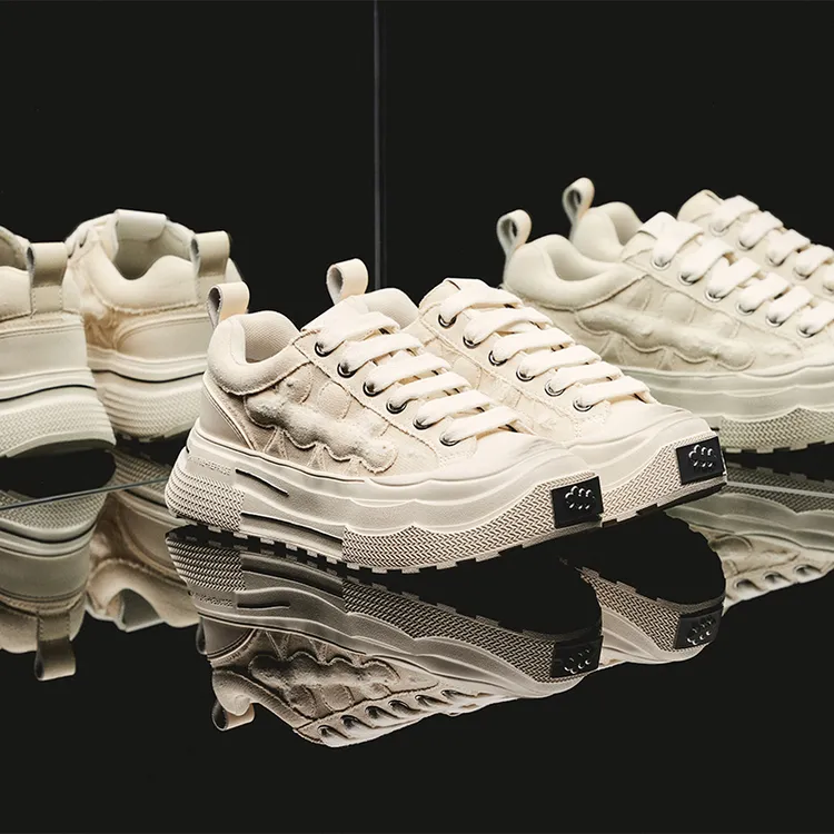 【重奏白】帆布鞋白色做旧耐磨厚底增高低帮SHOOTBRAND度假穿搭