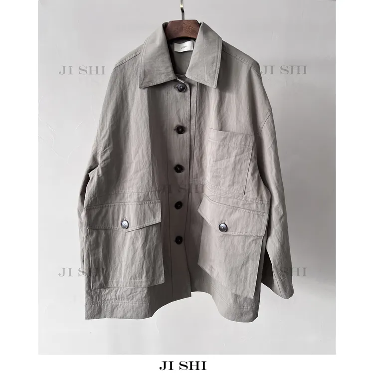 既是/JISHI极简春秋牛仔中长款【水洗工装翻领夹克外套】休闲宽松