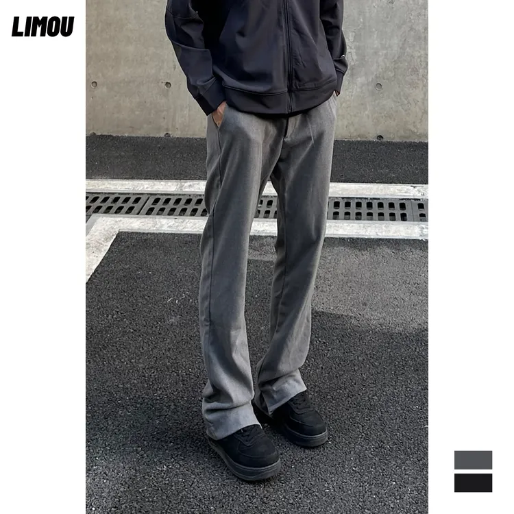 LIMOU春秋季cleanfit黑灰色微喇磨毛呢感休闲裤西裤男士长裤子
