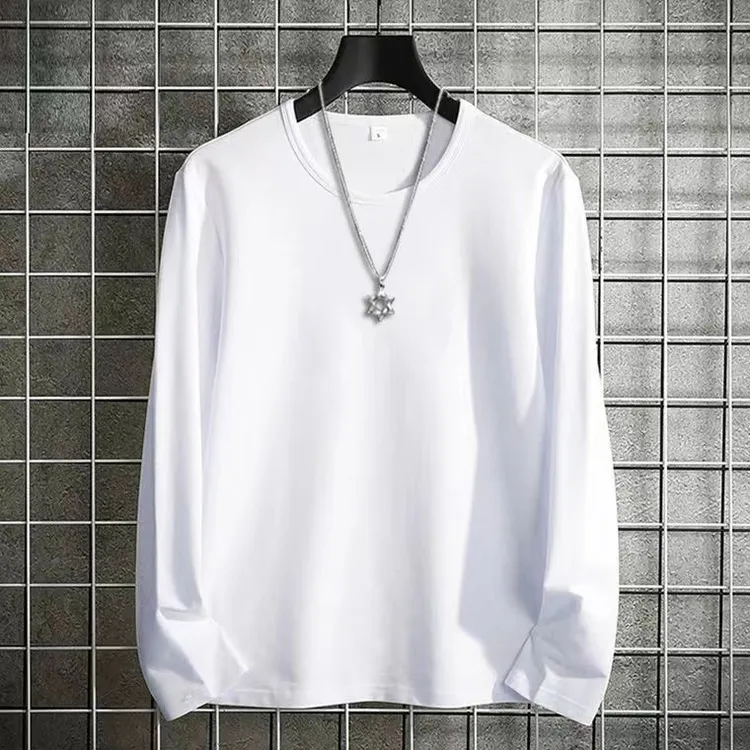 基础长袖T恤男ins潮牌宽松上衣服休闲纯色学生长袖白色内搭打底衫