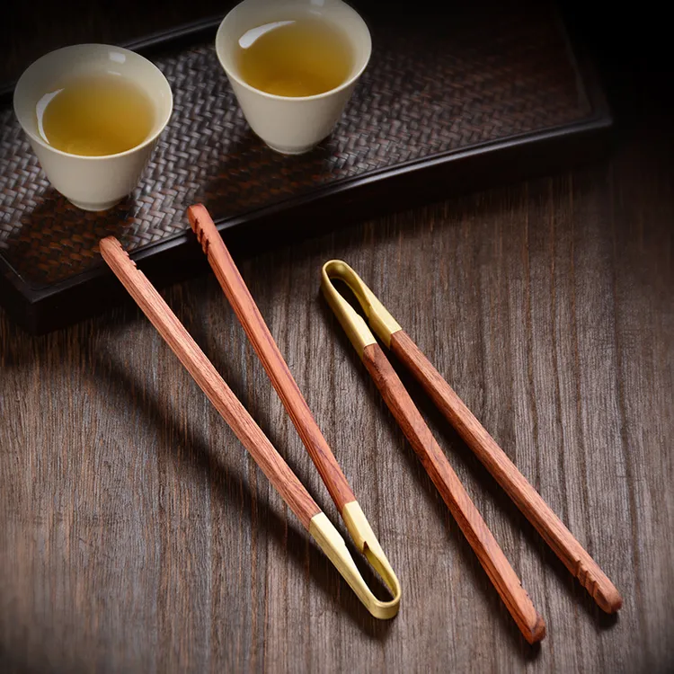 爱赏功夫茶具黑檀嵌铜茶夹茶杯镊子高档六君子配件杯夹泡茶工具