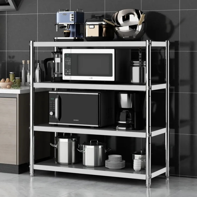 【不锈钢四层常规款】厨房置物架家用收纳架多功能储物架微波炉架子