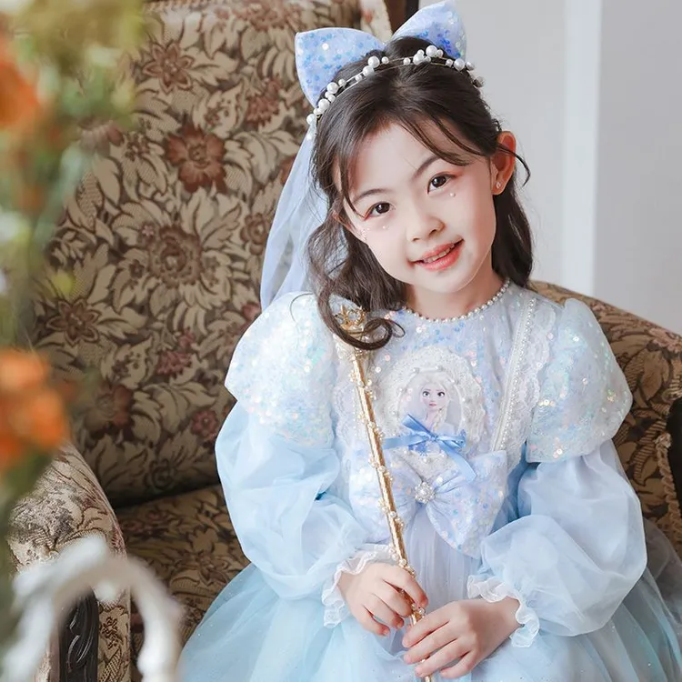 冰雪奇缘公主裙女童秋冬艾莎连衣裙生日礼服艾莎爱莎公主连衣裙