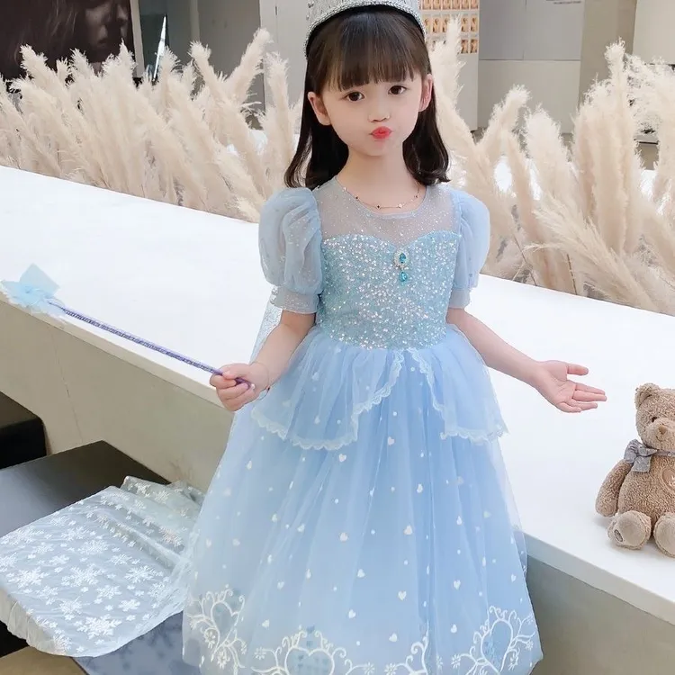女童爱莎公主裙2023夏新款女童连衣裙爱莎公主六一儿童节表演裙
