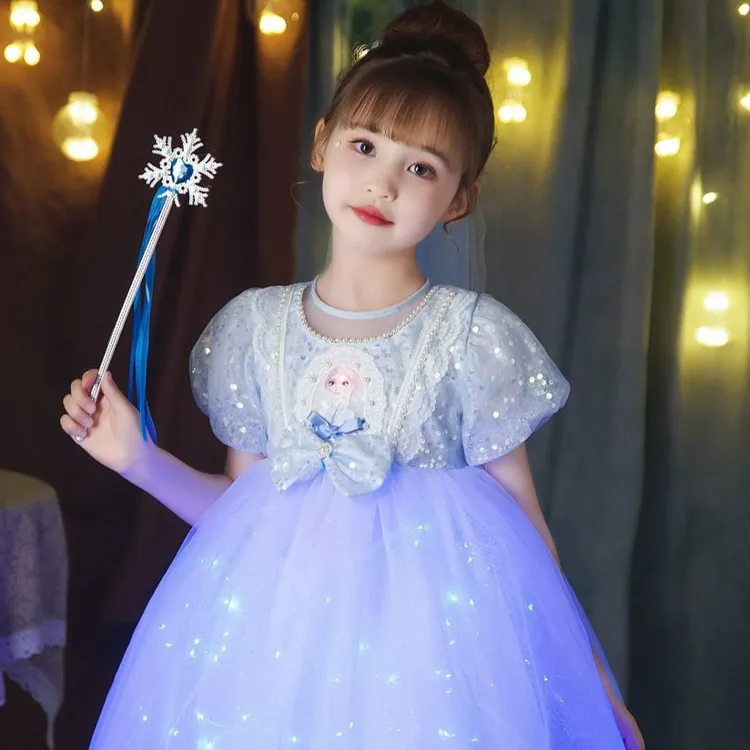 冰雪奇缘新款爱莎夏装公主裙艾莎女童轻奢洋气礼服纱裙小女孩裙子