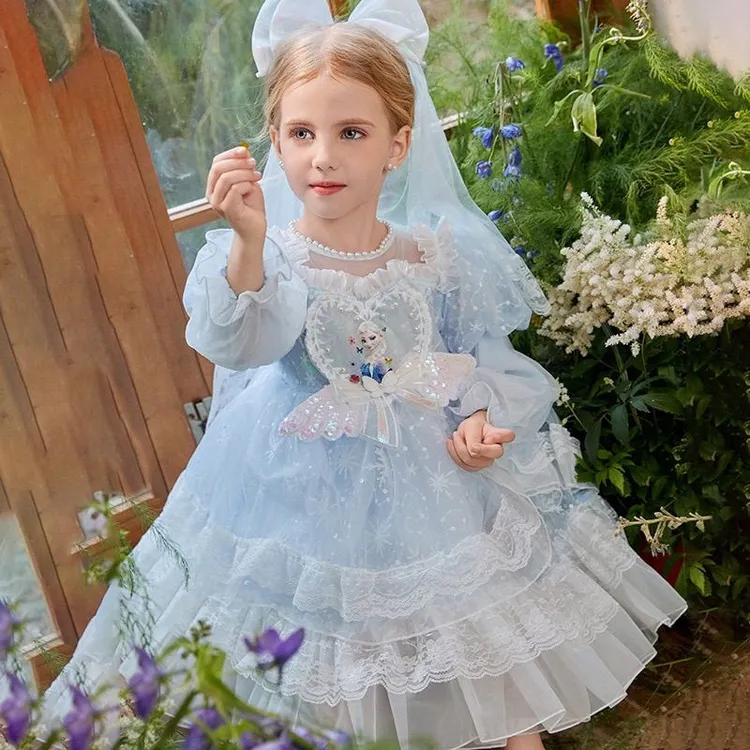 高端春新款女童爱莎公主裙纱裙小女孩裙子冰雪独特洋气时髦女童装