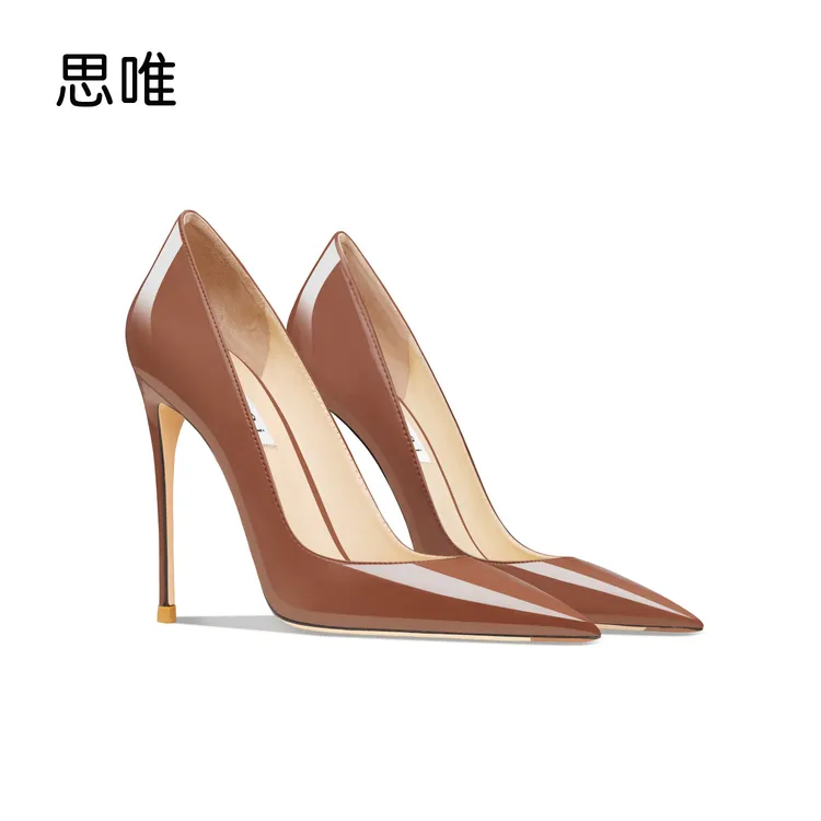 咖色高跟鞋女细跟尖头浅口2025年新款爆款性感通勤漆皮单跟鞋气质