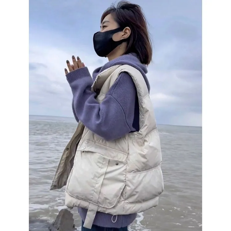 白鸭绒羽绒马甲女短款冬季2024新款立领宽松百搭轻薄马夹背心外套