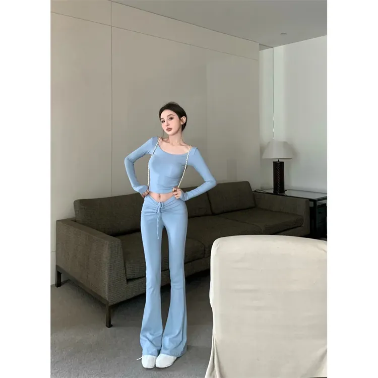 新款美式休闲设计感气质修身显瘦纯色套装#A669