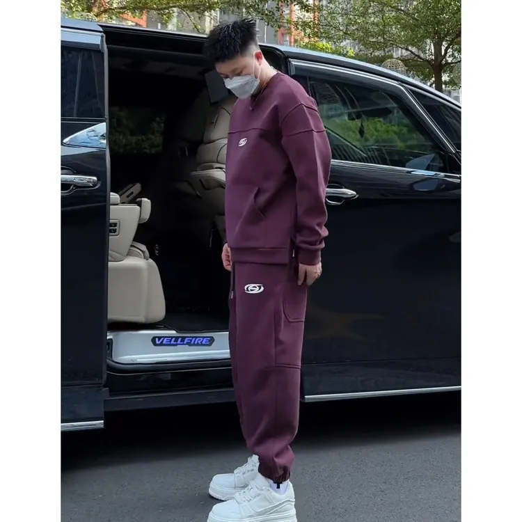 休闲运动服套装男士秋冬季高级感重磅加绒加厚圆领卫衣卫裤两件套
