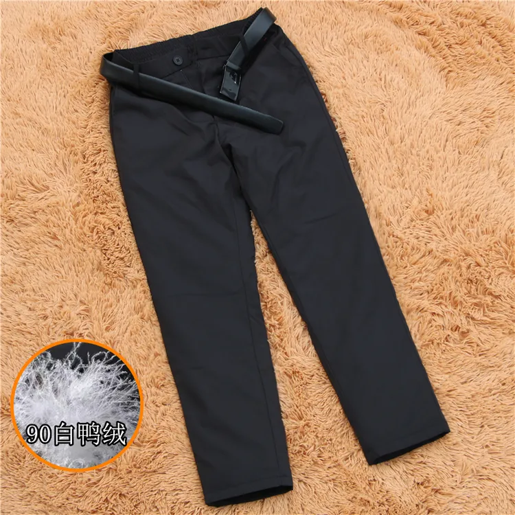 羽绒裤男款外穿高腰轻薄加厚直筒青年爸爸商务户外保暖鸭绒裤拉链
