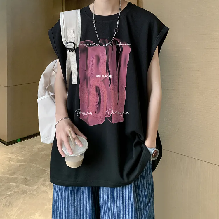 黑色背心男夏季新款无袖t恤青少年潮牌宽松运动健身坎肩无袖t恤男