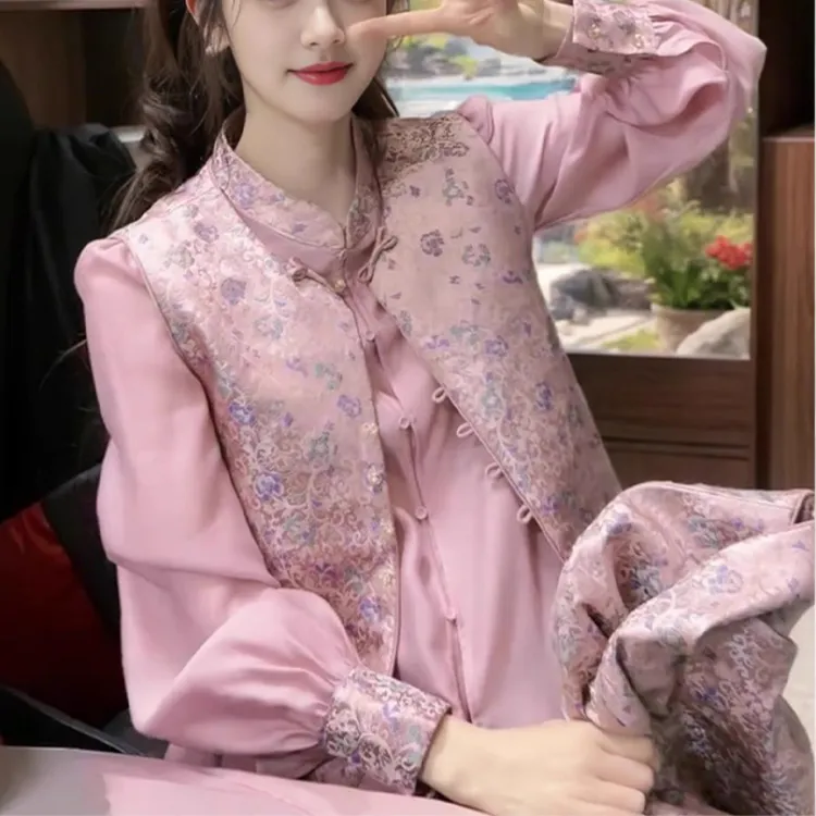 两件套新中式马甲外套女春秋冷淡系高级感气质宽松国风上衣衬衣