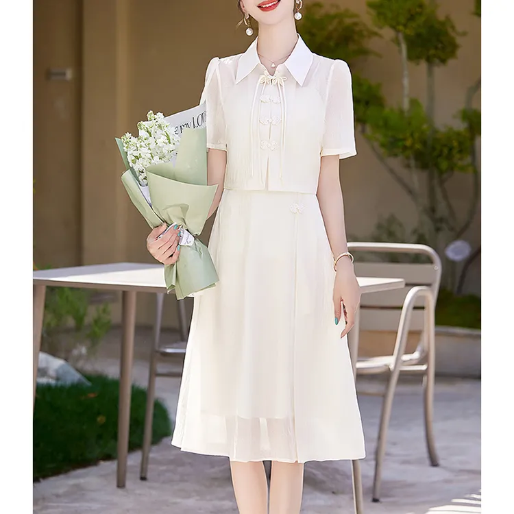 新中式国风两件套连衣裙女夏季高级感衬衫配气质裙子女夏汉服套装