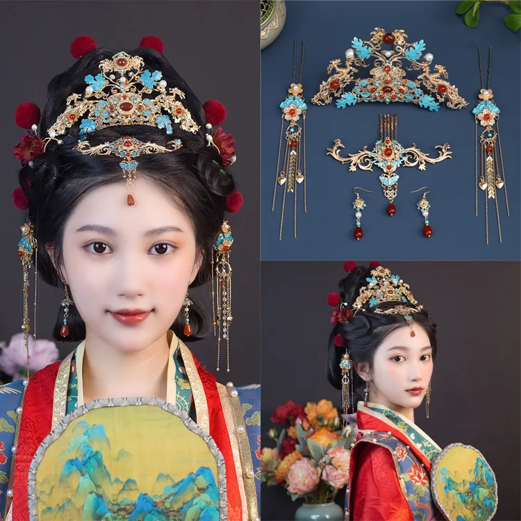 汉服发冠额饰发钗套装金典百搭头冠古风眉心坠cos仙侠风神女超仙