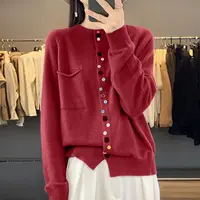 秋冬圆领针织毛衣开衫女外套JR376