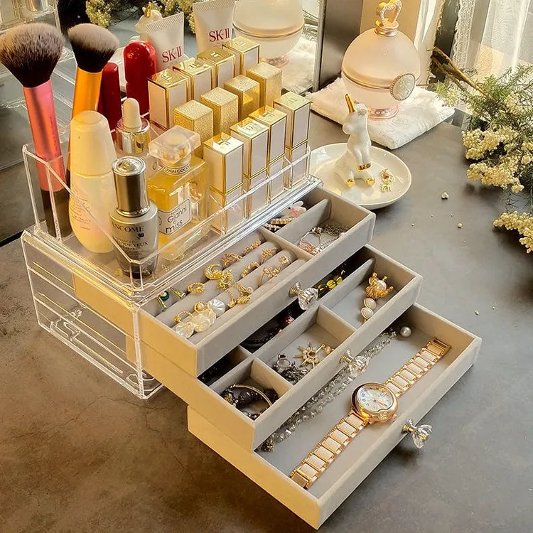 大容量多层高档手饰品首饰盒耳钉耳环项链耳饰品展示架戒指收纳盒