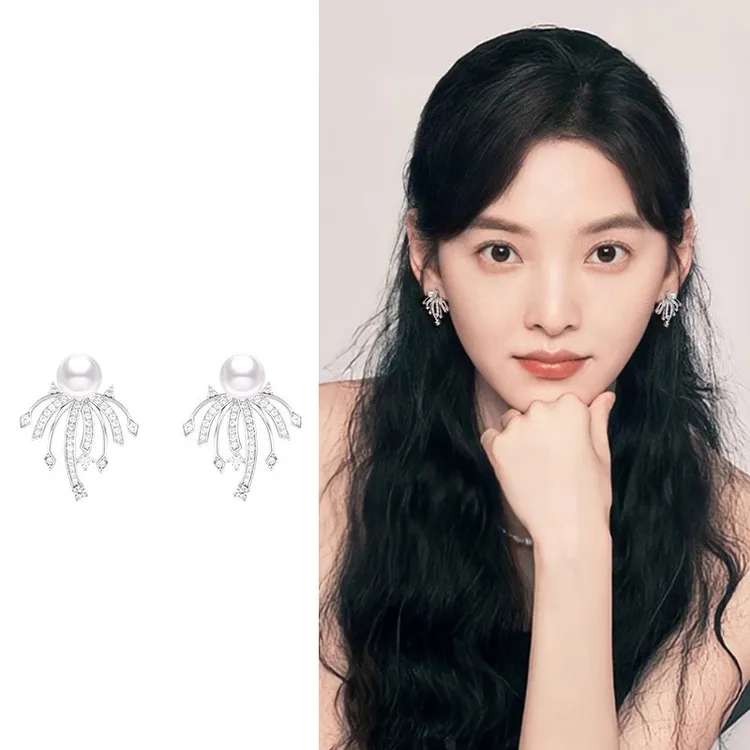 925银仿珍珠耳饰 烟花耳环新款爆款轻奢高级小众独特精致气质秋冬