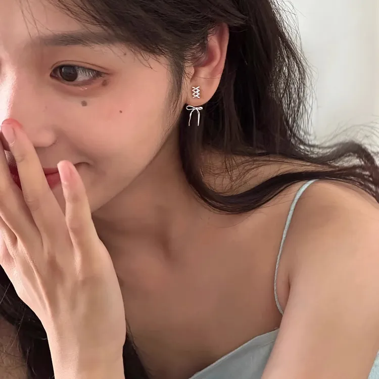 925银耳饰 蝴蝶结耳钉女新款2024爆款耳环高级感韩系超仙网红小众