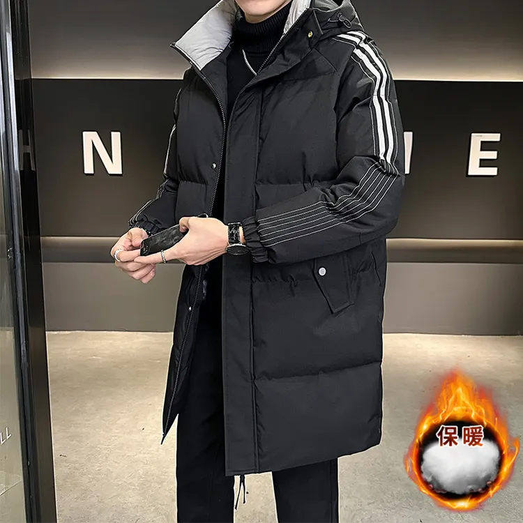 玛斯柏中长款棉衣外套男士冬季侧条纹保暖棉服抗寒加厚休闲棉袄子