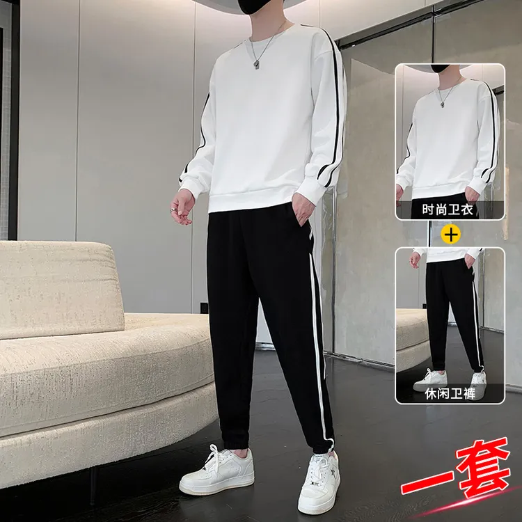 玛斯柏休闲运动套装男士春秋季新款潮牌卫衣长裤搭配帅气一套男装