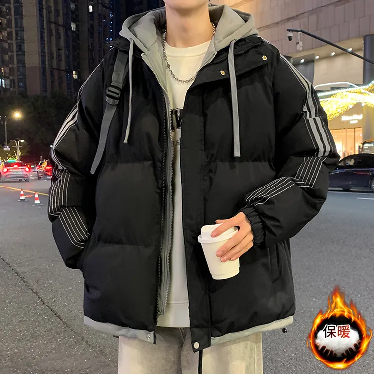 玛斯柏假两件棉衣男士冬季潮流防风条纹加厚保暖男女同款棉服外套