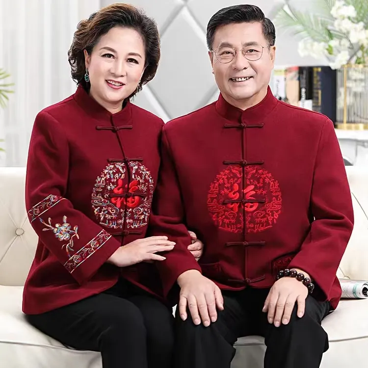 唐装男春秋中老年人爸爸妈妈情侣装爷爷奶奶过寿生日老人秋装衣服