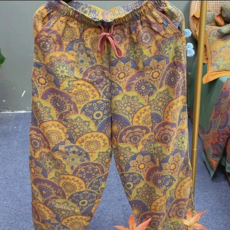 全棉双层纱春夏直筒裤柔软透气高端洋气上档次中年女装宽松防蚊裤