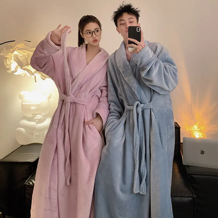 秋冬款加厚睡袍男女珊瑚绒胖mm浴袍睡衣加肥加大特大码300斤长款