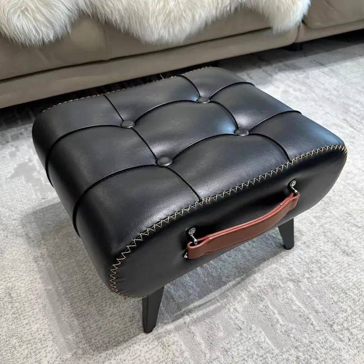 家用门口矮凳油蜡皮手提凳客厅沙发脚踏板凳茶几客厅网红小凳子