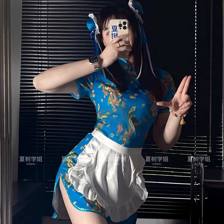 「夏树学姐」中华娘少女国风蓝色印花气质老钱慵懒知性风衣服老钱风