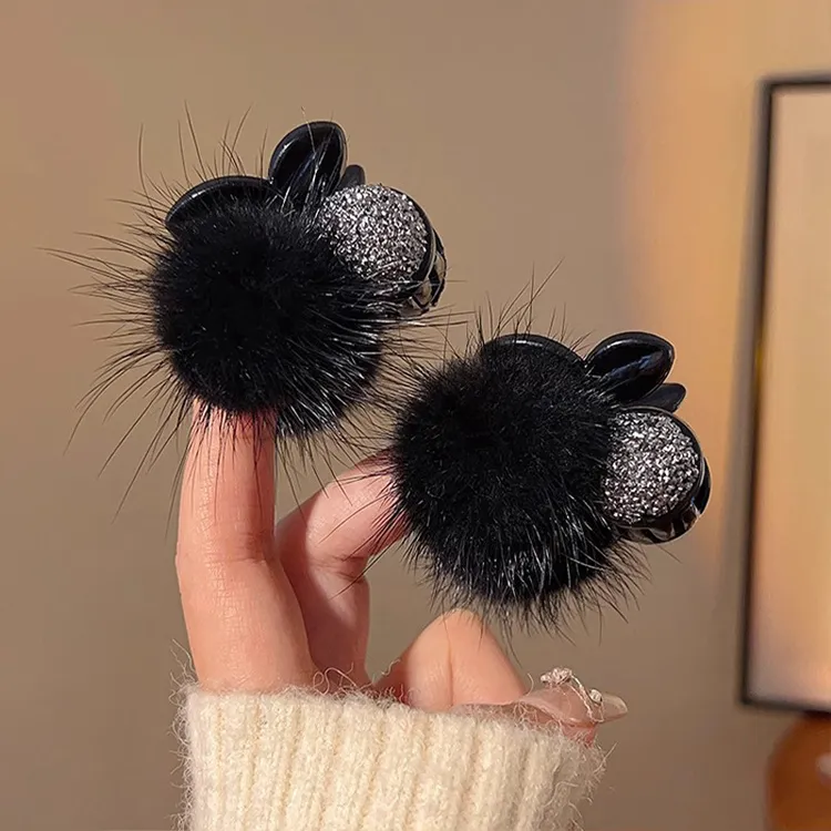 韩版毛绒樱桃小抓夹女高级感公主头刘海碎发夹小号抓女高马尾发饰